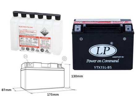 Landport akumulator ytx15l-bs 12v 12ah 175x87x130 bezobsługowy - elektrolit osobno (2) ue2019/1148