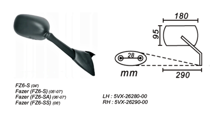 Lusterko yamaha fazer fz6-s/sa/ss 2004-07 prawe power force  lutfy-149-p