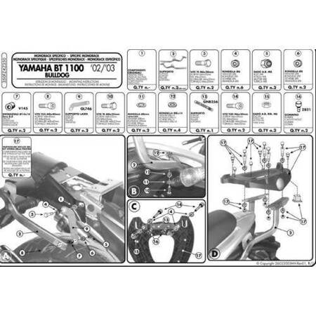 Stelaż Kufra Centralnego Yamaha Bt 1100 Bulldog (02-09) ( Bez Płyty )