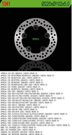 Tarcza hamulcowa tył aprilia rs 125, tuono 1000, rsv 1000 (220x102x5 5 otworów)
