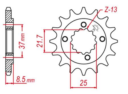 Zębatka przednia 350 14 honda xr 600 '91-'00, polaris 500 '03-'07, trx 400 x/ex '05-'14 (jtf1309.14)