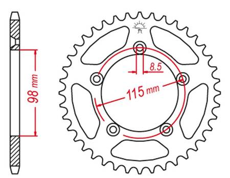 Zębatka tylna aluminiowa kolor czarny 4552 50 ktm sx 65 '04-'11, sx 65 '12-'21 (+2) (jtr894.50)