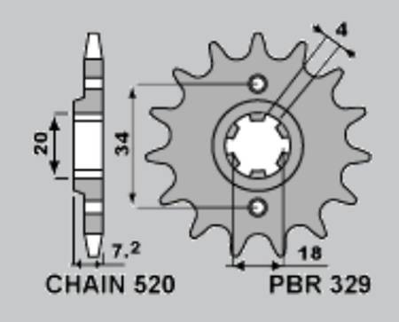 zębatka przednia 329 14 18nc ajp pr3 200 enduro '09-'15, honda ca 125 rebel '95-'01, mbx 125f '84-'85, mtx 125r '83-'94, ns 125f '85-'90, nsr 125f '89-'92, mtx 200rw '83-'86 (jtf25914) (łańc. 520)